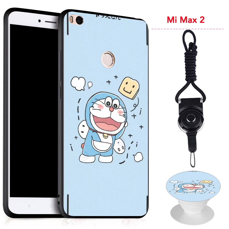 Ốp điện thoại silicon mềm hình Doraemon chống sốc va đập có giá đỡ và dây đeo cho Xiaomi Mi Max 2