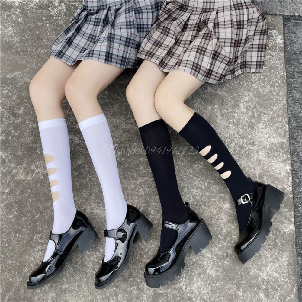 [Sỉ lẻ] Tất vớ cao đến bắp chân Rách 1 Bên phong cách thời trang Lolita Nhật Bản cá tính cosplay cho nữ - Noisocks