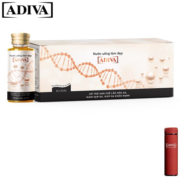 Nước uống làm đẹp Collagen Adiva 14chai x 30ml - quà tặng Bình giữ nhiệt ADIVA 500ml