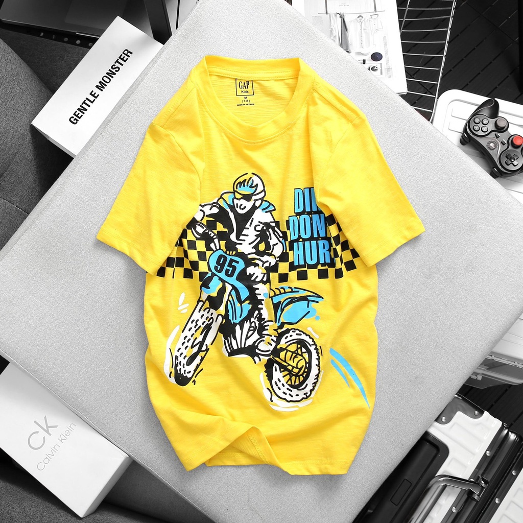 Áo phông bé trai Gap áo thun ngắn tay cotton mềm mịn size đại in hình khủng long xe hơi mặc đi học đi chơi
