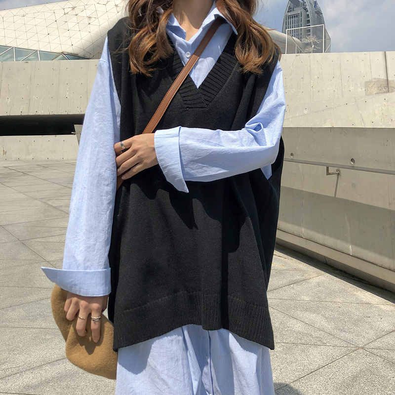 Áo sweater không tay dáng rộng phong cách Hàn Quốc sang trọng