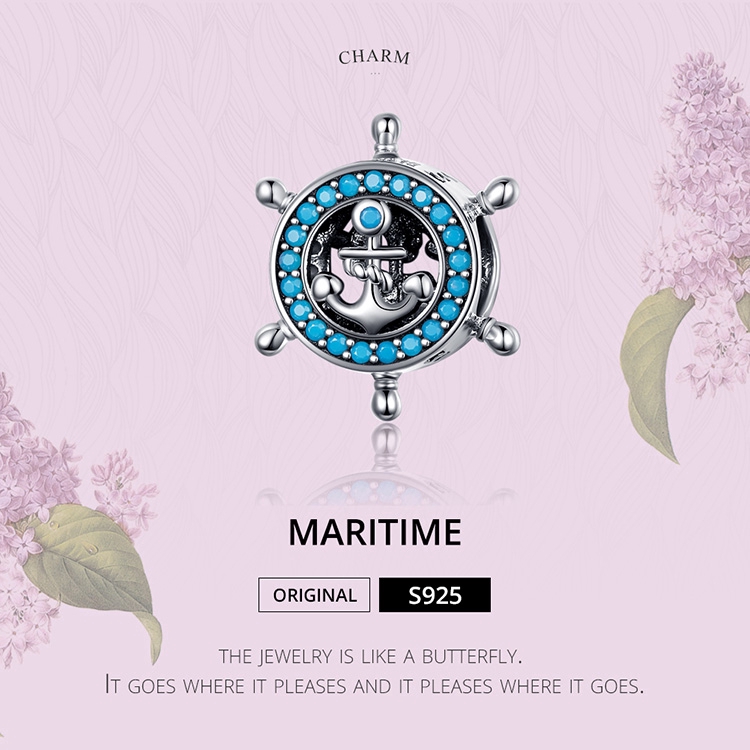 Hạt Charm Bamoer Scc1200 Dạng Tròn Kiểu Bánh Lái Đính Đá Dùng Làm Vòng Đeo Tay Cho Nữ