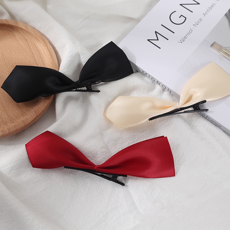 Kẹp tóc nơ ba chiều bằng satin màu trơn đơn giản dễ thương thời trang phong cách Hàn Quốc cho nữ