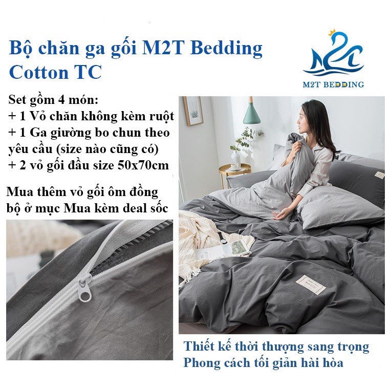 Chăn Ga Gối Đệm Cotton TC M2T Bedding Phong Cách Hàn Quốc Ga Giường Bo Chun Đủ Mọi Kích Thước Theo Yêu Cầu