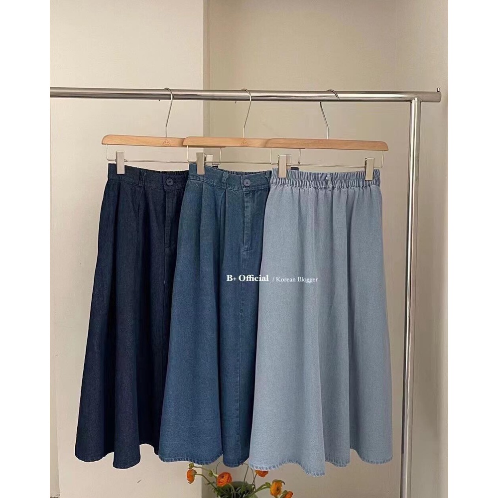 Chân váy denim chữ A cạp chun sau 1913