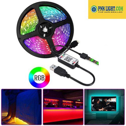 Cuộn đèn led dây 12V đơn màu, 7 màu RGB bộ 5 met có keo dán