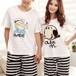 Áo đôi áo cặp Popeye và Oliver rau chân vịt chất cotton co giãn loại 1 bán shop đủ màu đủ size từ 5-100kg