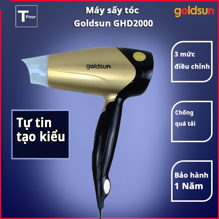 Máy sấy tóc Goldsun GHD2000 Sấy 3 chế độ, nhựa ABS chịu nhiệt, thuận tiện mang đi du lịch - Bảo hành 1 năm