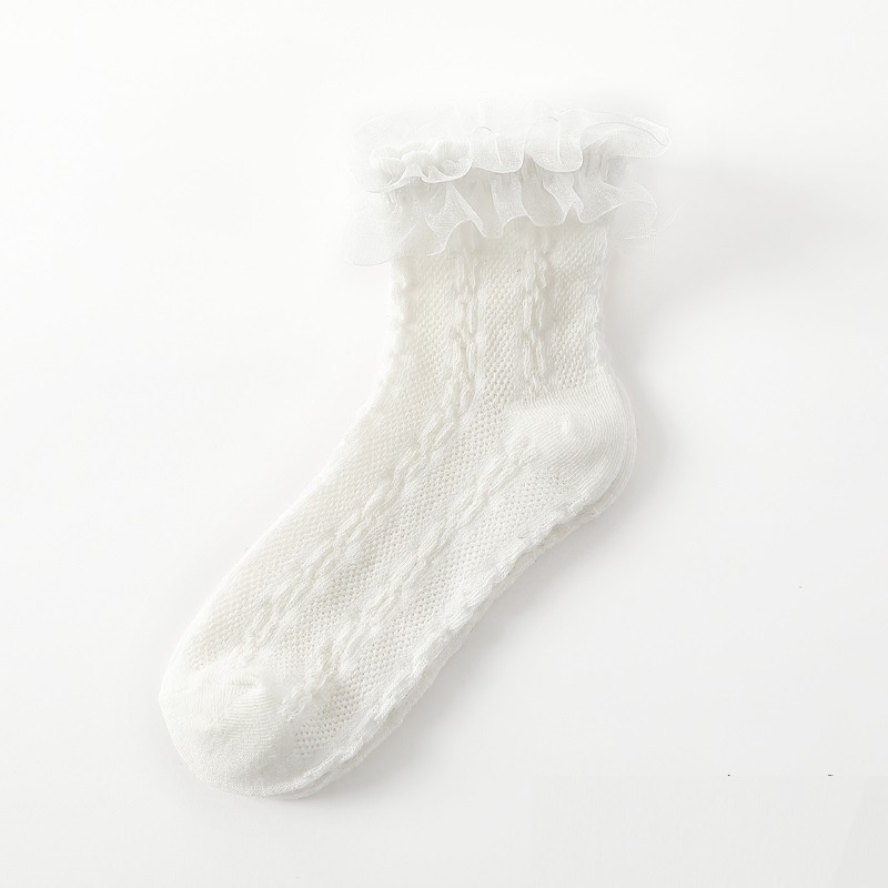 Vớ Cotton Phối Ren Lưới Mỏng Nhẹ Màu Đen / Trắng Đính Nơ Thời Trang Mùa Hè Xinh Xắn Cho Bé Gái