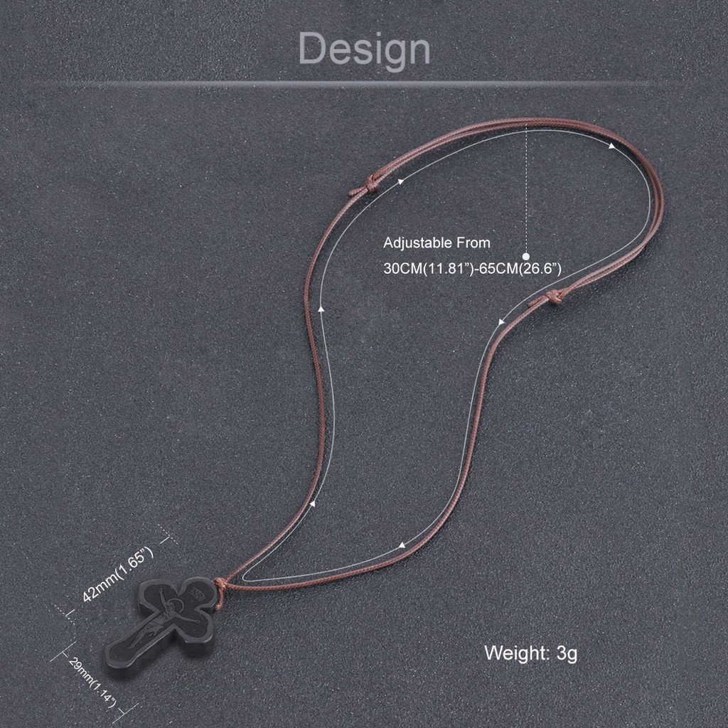 Dây chuyền da mặt gỗ đỏ/ đen hình thánh giá thiết kế thời trang