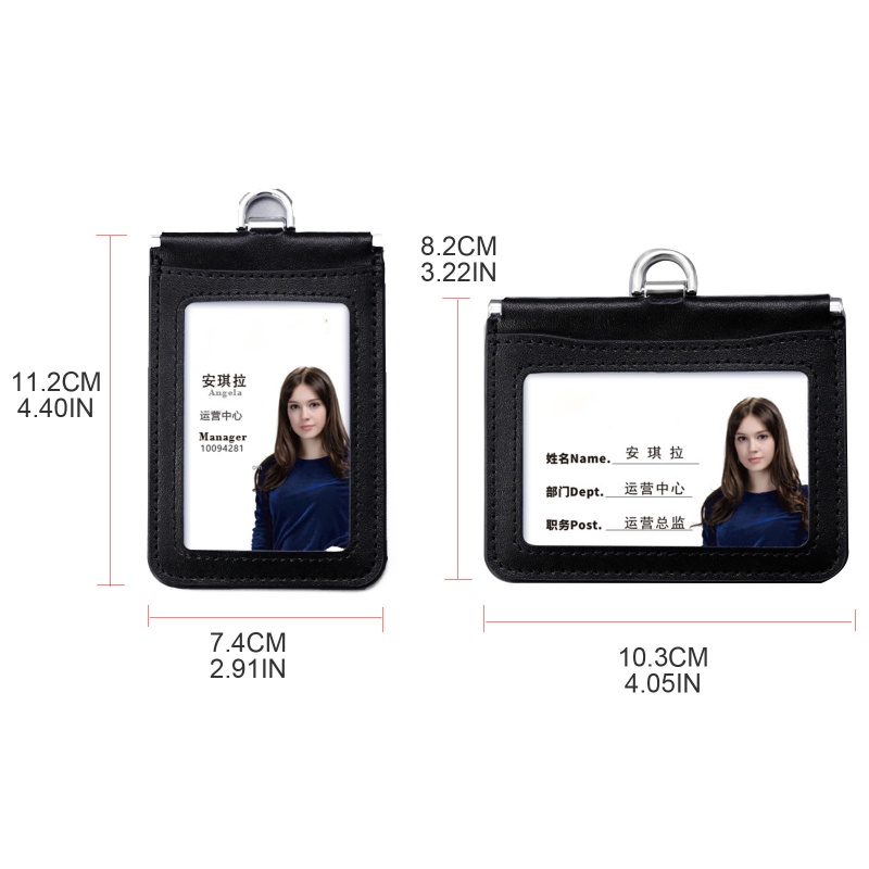 Ví Da Đựng Thẻ ID Gắn Cửa Sổ Trong Suốt Có Dây Đeo Tháo Rời Được Tiện Lợi