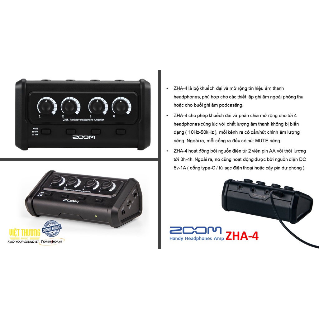 Bộ Khuếch Đại và Mở Rộng Âm Thanh Headphones ZOOM Handy Headphones Amp ZHA-4