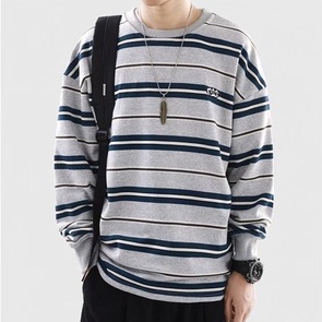 Áo Sweater tay dài dáng rộng kẻ sọc kiểu Hàn Quốc thời trang cho nam