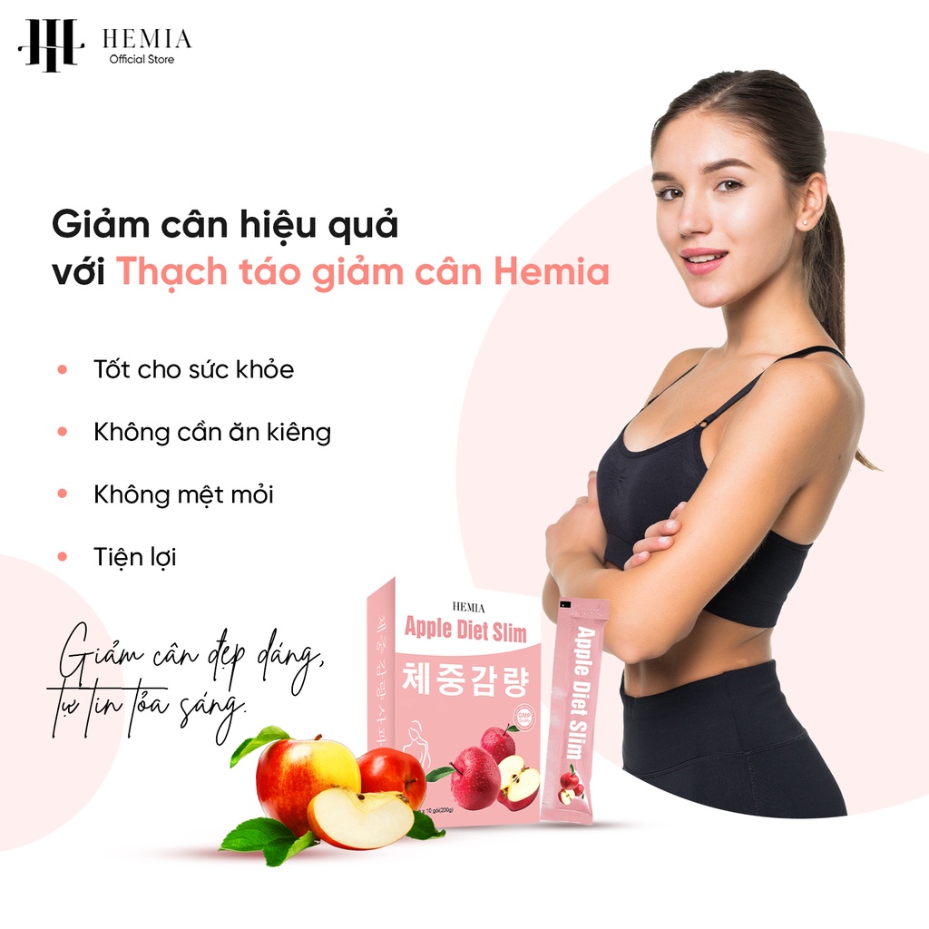 Thạch táo giảm cân Hemia giảm mỡ bụng mỡ đùi hiệu quả chiết suất từ thiên nhiên hộp 10 cái