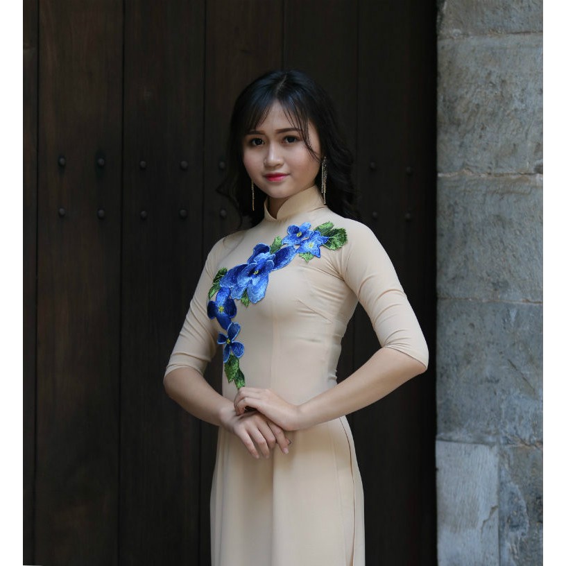 Freeship 99k TQ_ÁO DÀI TRUYỀN THỐNG chiffon kết hoa duyên dáng may bán theo số đo