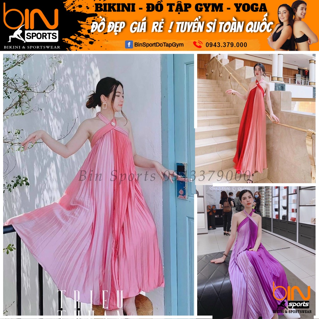 Đầm Maxi Phi Lụa Phối Màu Đi Biển Du Lịch Chụp Ảnh Sống Ảo Bin Sports MA019