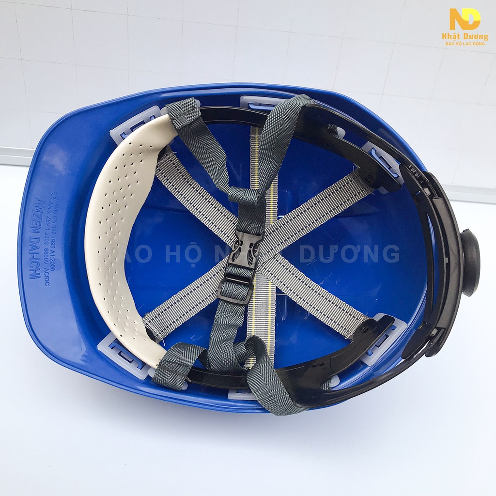 Mũ bảo hộ lao động có lỗ thoát khí thông hơi HPN09, Nón bảo hộ lao động khóa vặn màu xanh dương Nhật Dương