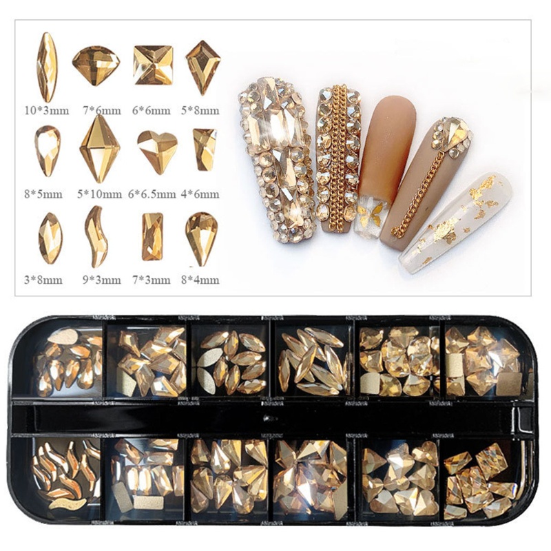 Hộp 12 Ngăn Kính Dùng Trang Trí Móng Tay Nghệ Thuật DIY