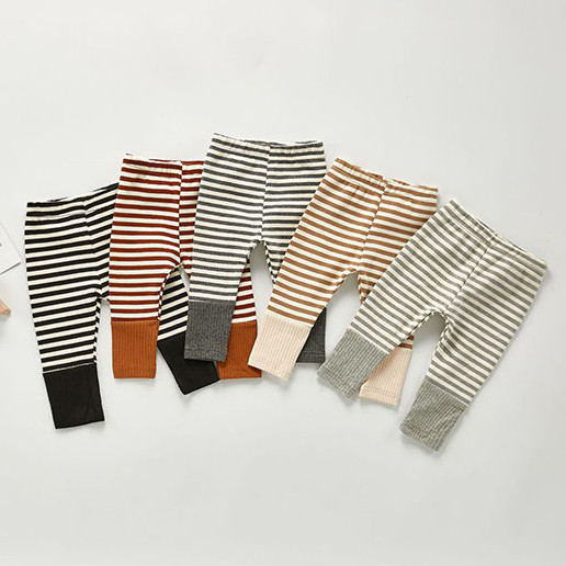 Quần legging cotton họa tiết kẻ sọc ngang xinh xắn cho bé gái 0-24 tháng tuổi