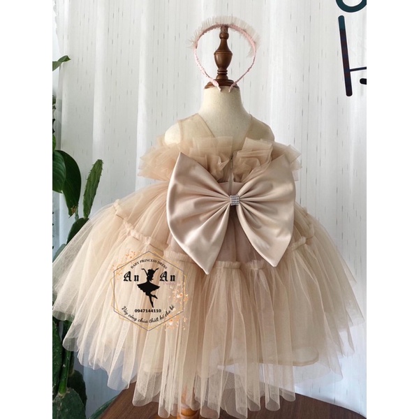 Váy thiết kế bèo gấu AN AN PRINCESS màu mới nhiều lớp phồng xoè cho bé gái tặng kèm phụ kiện