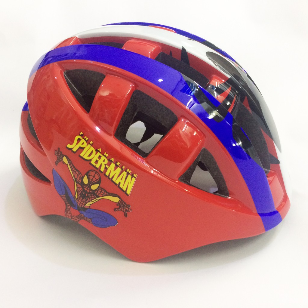 Mũ bảo hiểm xe đạp trẻ em cao cấp dành cho bé trai từ 3 đến 6 tuổi - Spider Man - Đỏ line xanh