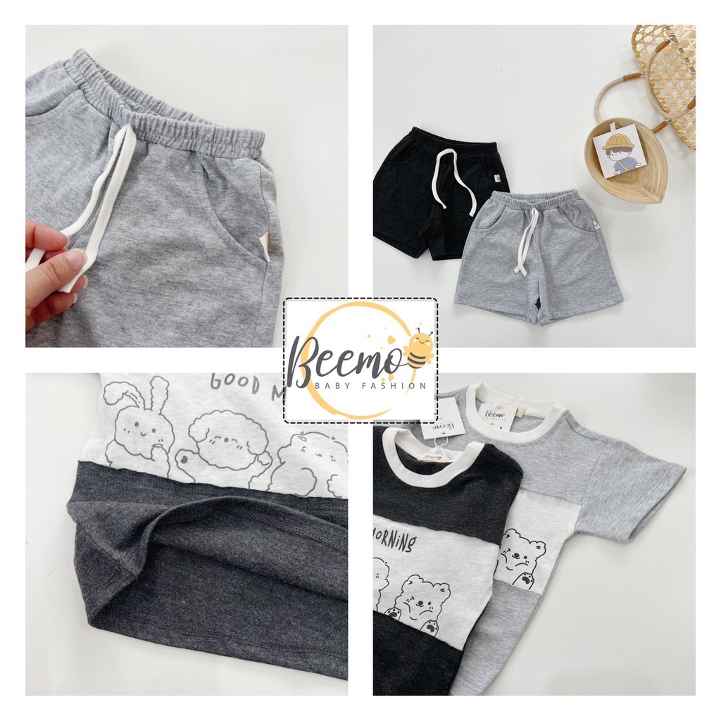 Bộ cotton hoạ tiết gấu bé trai cá tính, bộ thun mềm mát sành điệu
