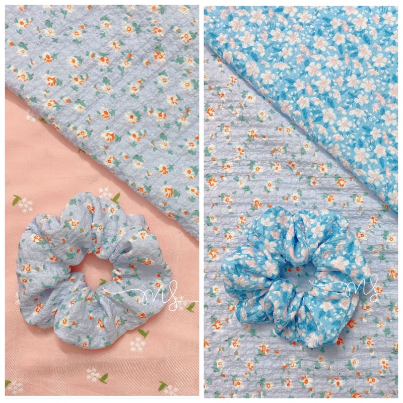 Dây Buộc Tóc Scrunchies  Vải Đũi Xốp Hoa Nhí N10