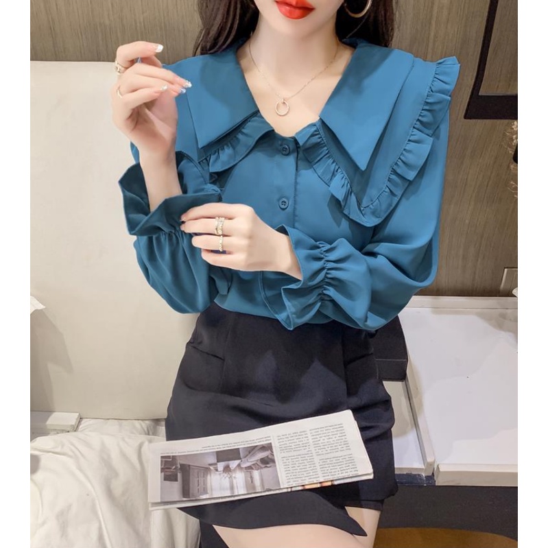 Áo Sơ Mi Chiffon Tay Dài Cổ Búp Bê Ngọt Ngào Thời Trang Cho Nữ