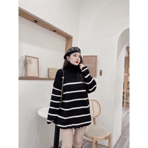 ÁO LEN CỔ LỌ, 2 MÀU ĐEN TRẮNG
