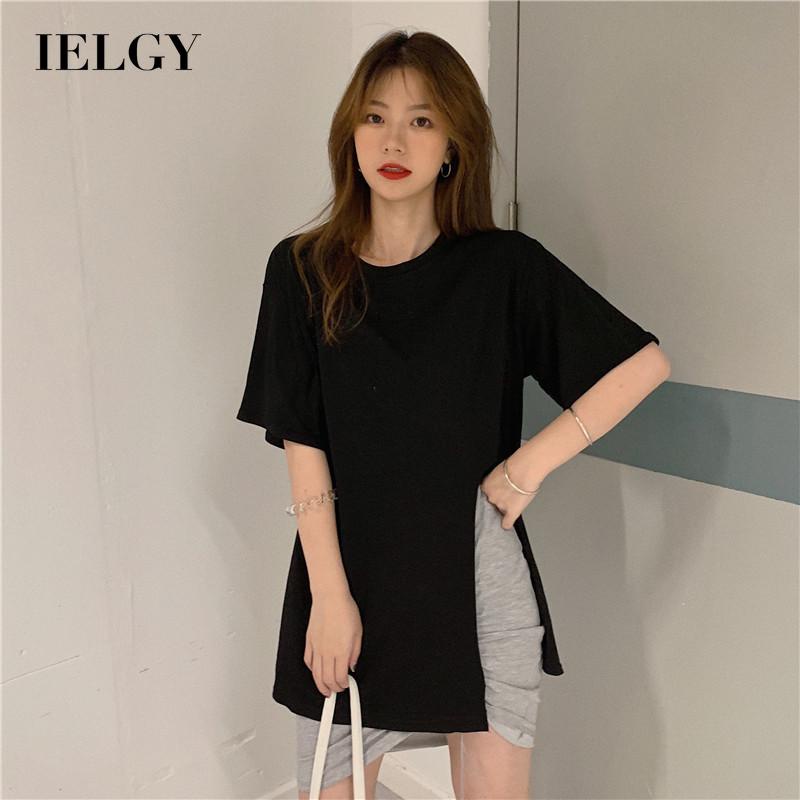 Áo thun ngắn tay cổ tròn dáng rộng màu sắc đơn giản phong cách Hàn Quốc thời trang cho nữ