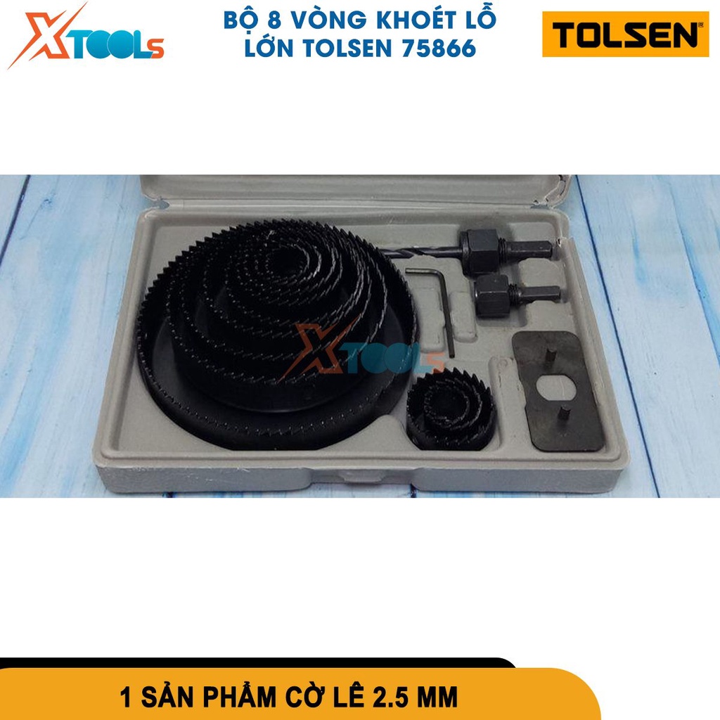 Bộ 8 vòng khoét lỗ lớn Tolsen 75866, chất liệu hợp kim thép size 64mm, 76mm, 89mm, 102mm, 127mm [CHÍNH HÃNG][XTOOLS]