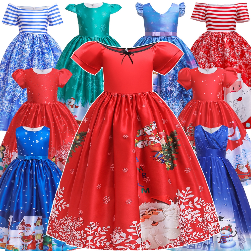 Đầm xòe họa tiết giáng sinh người tuyết cho trẻ từ 3 đến 16 tuổi dễ thương