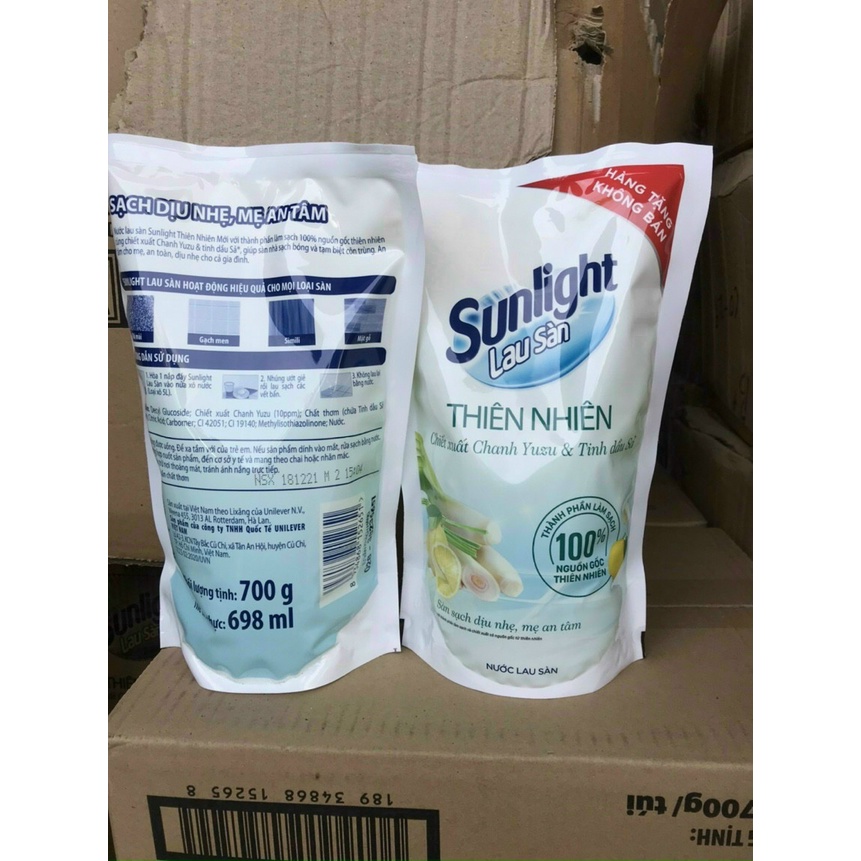 ( Túi khuyến mãi 700g) Nước Lau Sàn Sunlight Tinh Dầu Thảo Mộc Hương Chanh Sả