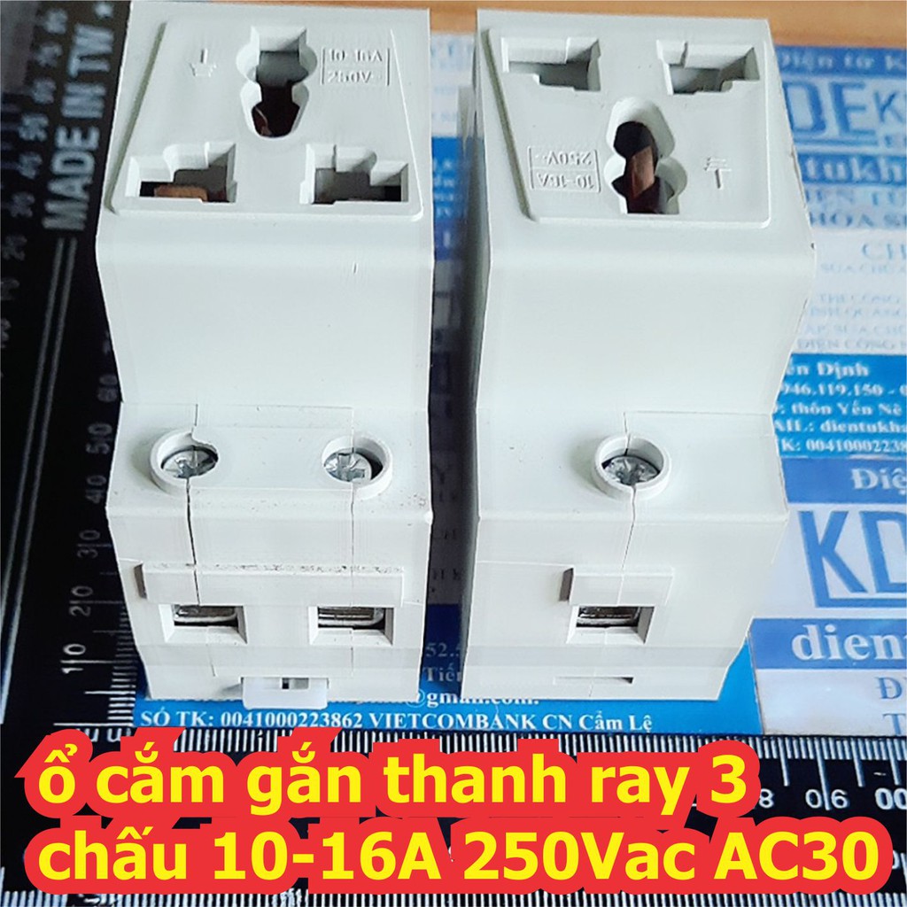 ổ cắm gắn thanh ray DIN màu trắng 3 chấu 10-16A 250Vac AC30 kde7530