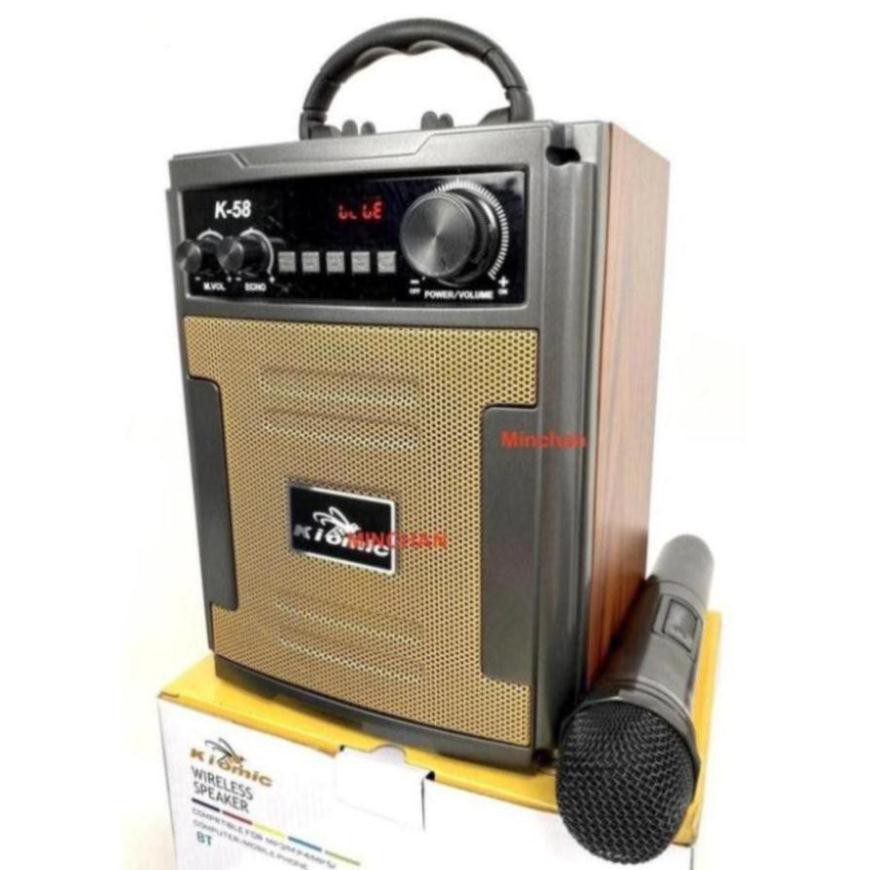 Loa Kéo Di Động Bluetooth Karaoke Thùng Gỗ Kiomic K58 Âm Chuẩn - Tặng Kèm 1 Micro Không Dây Hát Cự - Giao Màu Ngẫu Nhiên