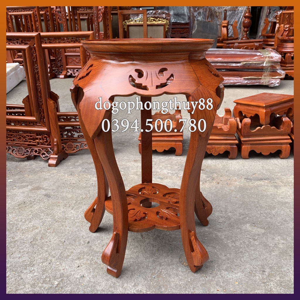 Đôn tròn, Đế kê tượng, cây cảnh,bình các loại dáng Lá Trầu chân cong gỗ Hương sơn PU mặt 30