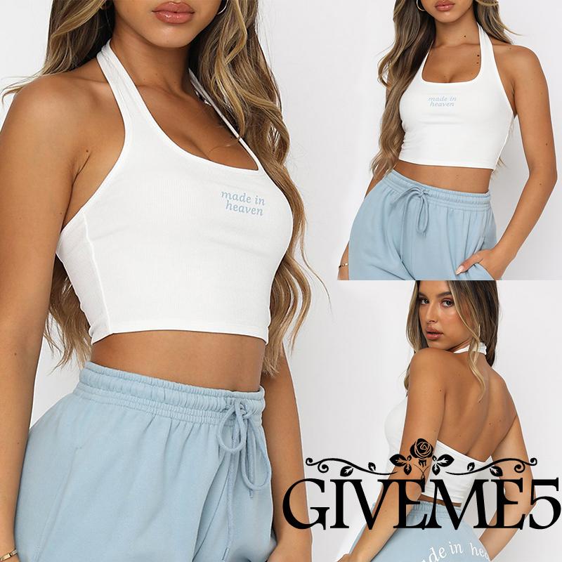 Áo Croptop Sát Nách Cổ Yếm In Chữ Nhiều Màu Sắc Thời Trang Cho Nữ