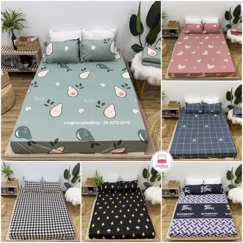 Ga Trải Giường , drap trải giường Poly Cotton M6/M8 Nhiều Mẫu Tùy Chọn - Bộ ga chun kèm 2 vỏ gối poly cotton