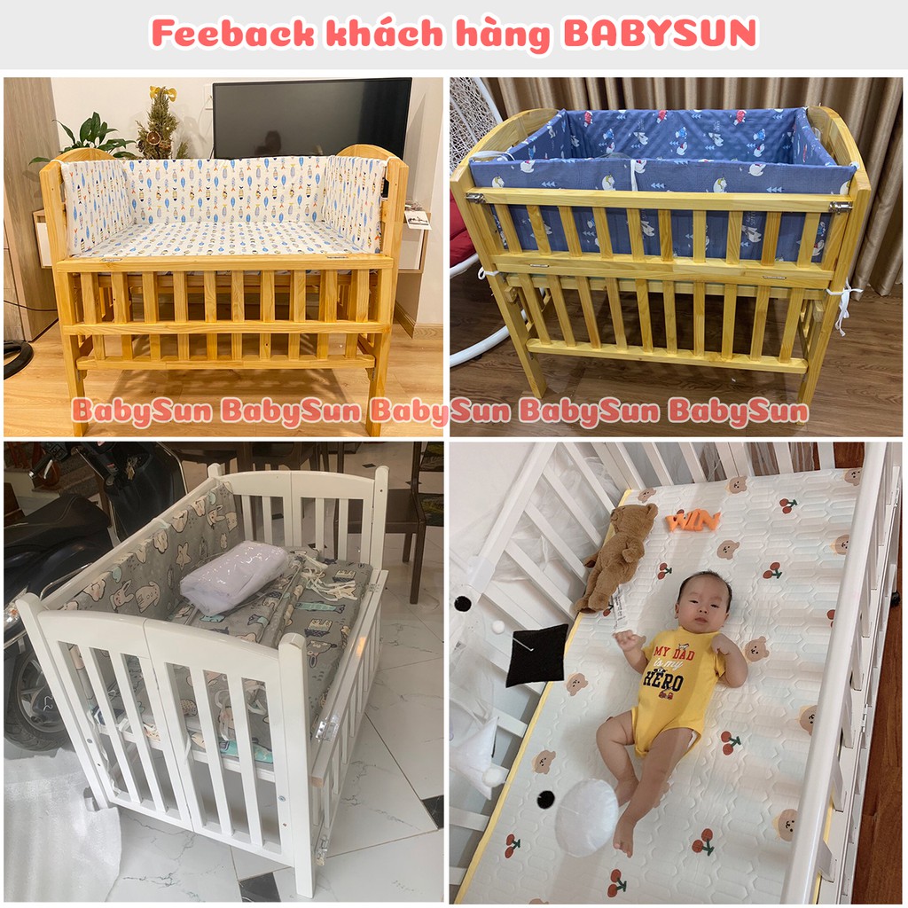 Nôi Cũi Cho Bé Giường Cũi Gỗ BabySun Cho Bé Từ 0-4 Tuổi Kích Thước (110x70x96cm) Tặng Bánh Xe BH 24 Tháng Hàng XKhau