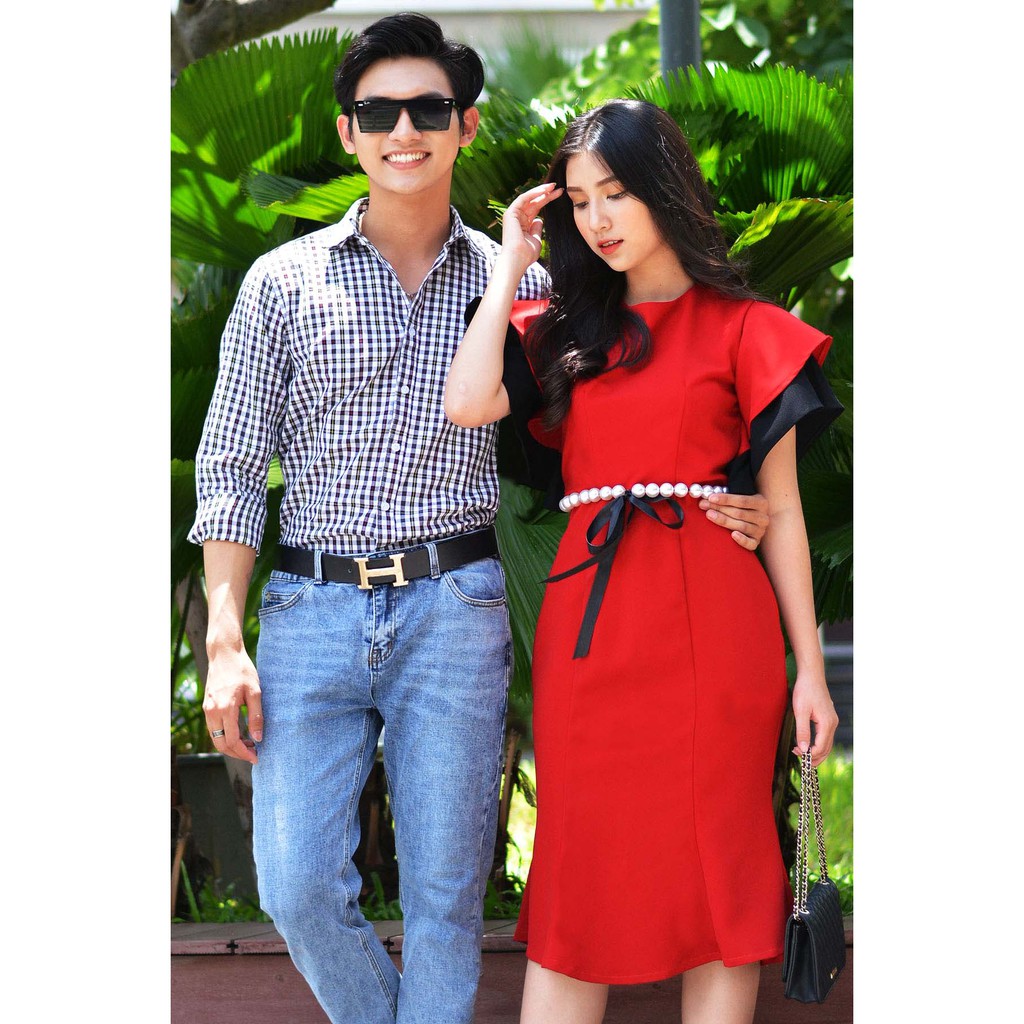 Đồ đôi Đầm Sơ Mi Couple Premium Color Cross Shirt &amp; Pearl Belt Dress HAVIAS