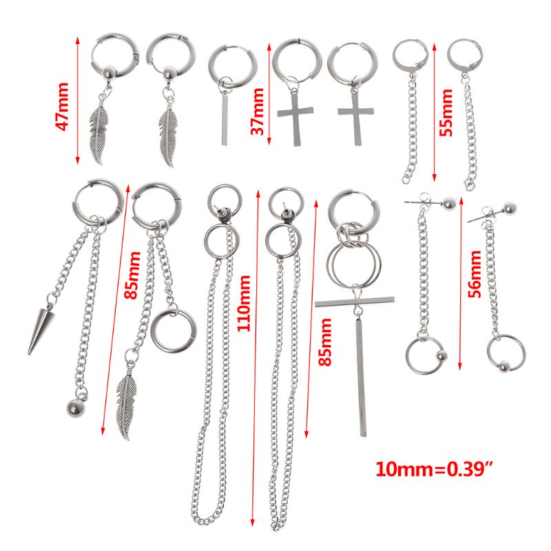 Set 14 khuyên tai thép không gỉ phong cách hip hop thời trang Hàn Quốc cho nam và nữ