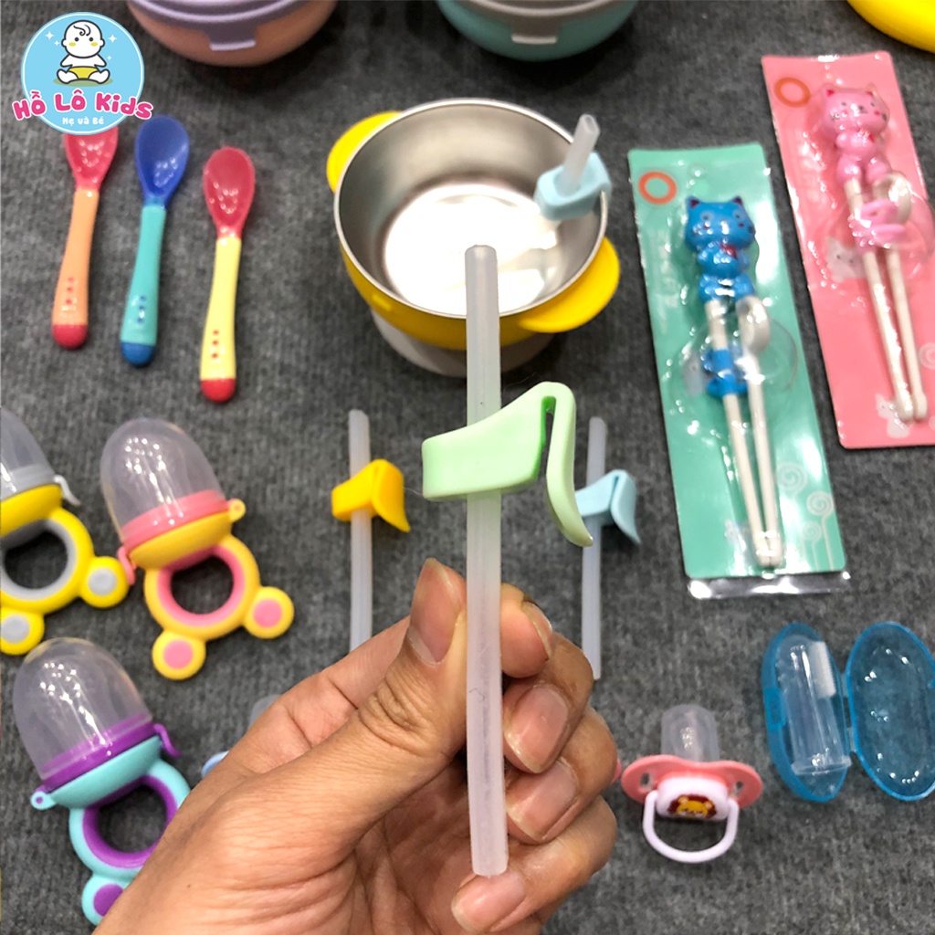 Ống hút silicon gắn bát gắn cốc cho bé ăn dặm tặng kèm cọ vệ sinh Hồ Lô Kids