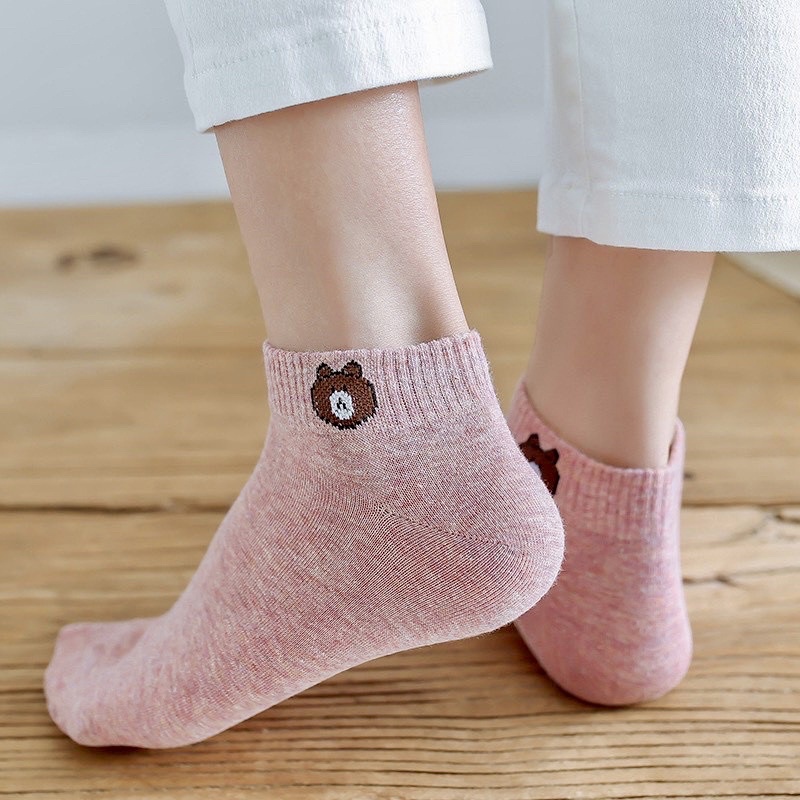 Set 10 đôi tất gấu cổ ngắn siêu dễ thương kháng khuẩn cute Hàn Quốc - Techzone