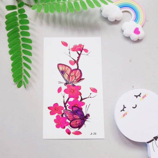 Hình xăm hoa bướm j26. Xăm dán tatoo mini tạm thời, size &lt;10x6cm