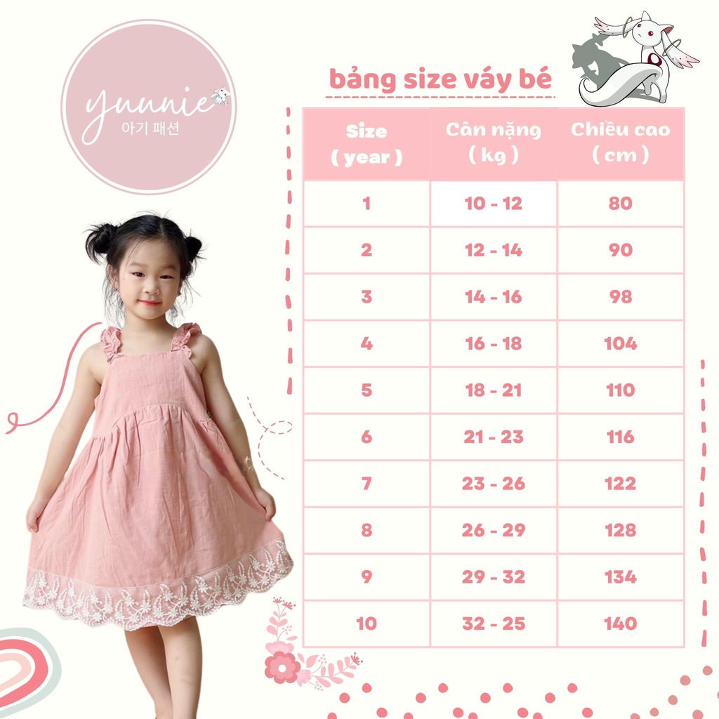 Váy cho bé gái YUUNIE chân thêu phối kẻ caro cho trẻ em 1 2 3 4 5 6 7 8 9 10 tuổi