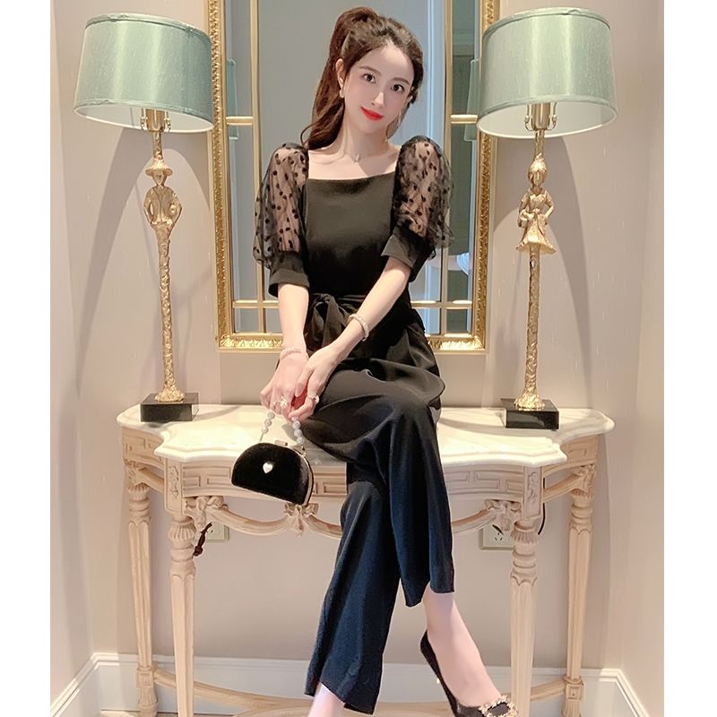 Bộ Áo Liền Quần Tay Phồng Dài Mỏng Màu Đen Thời Trang Cá Tính Dành Cho Bạn Gái 12.4