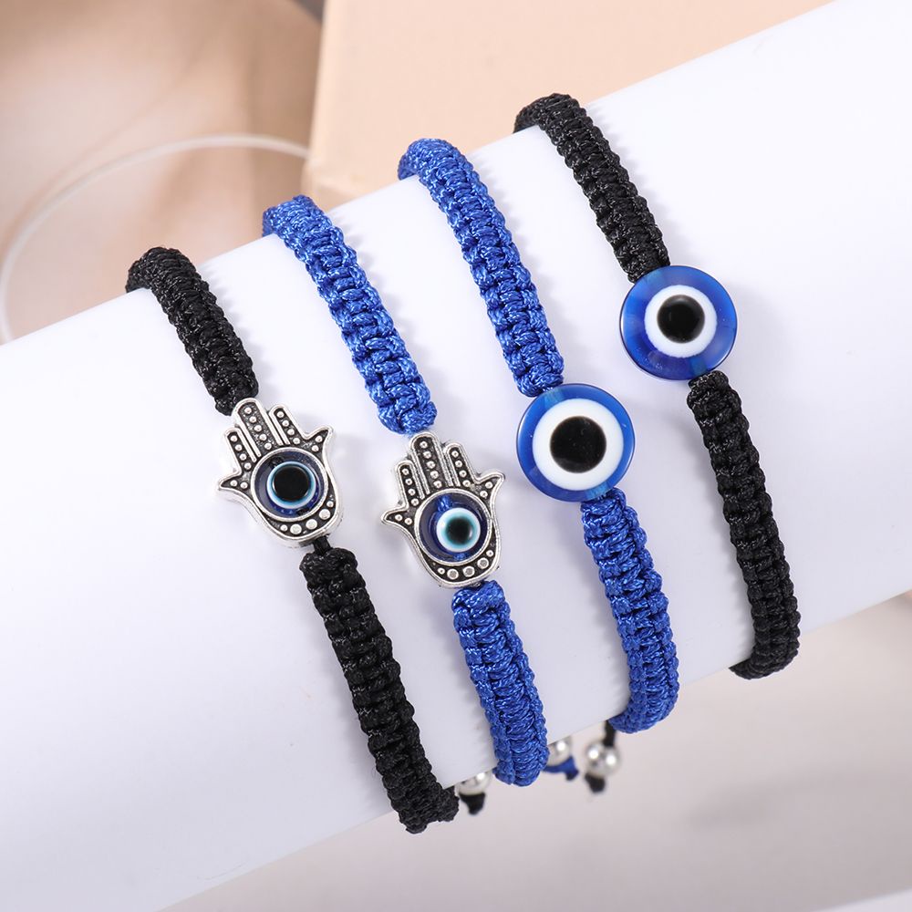 Vòng tay dây bện đính hạt họa tiết mắt quỷ may mắn kiểu dáng thời trang