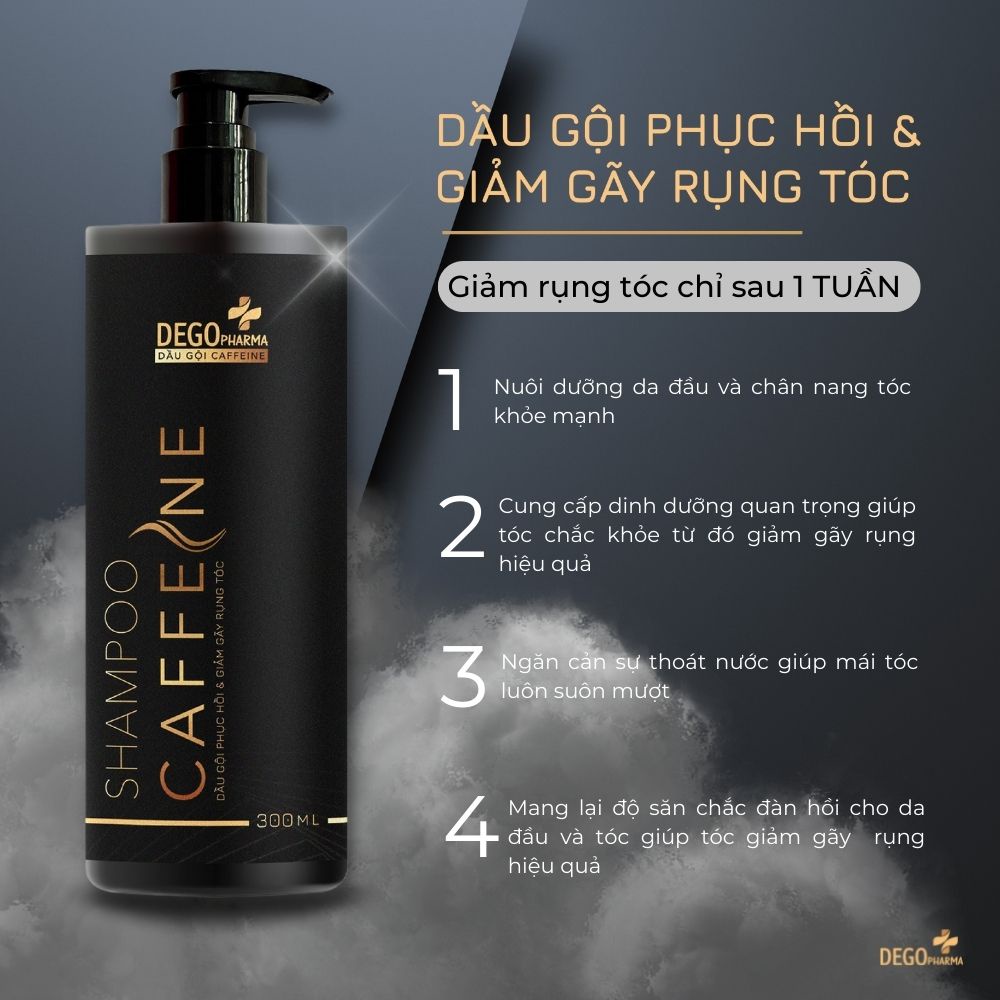 Dầu gội ngăn rụng tóc Caffeine Dego Pharma 300ml - giảm rụng & phục hồi tóc hư tổn, kích mọc tóc, dưỡng tóc mềm mượt