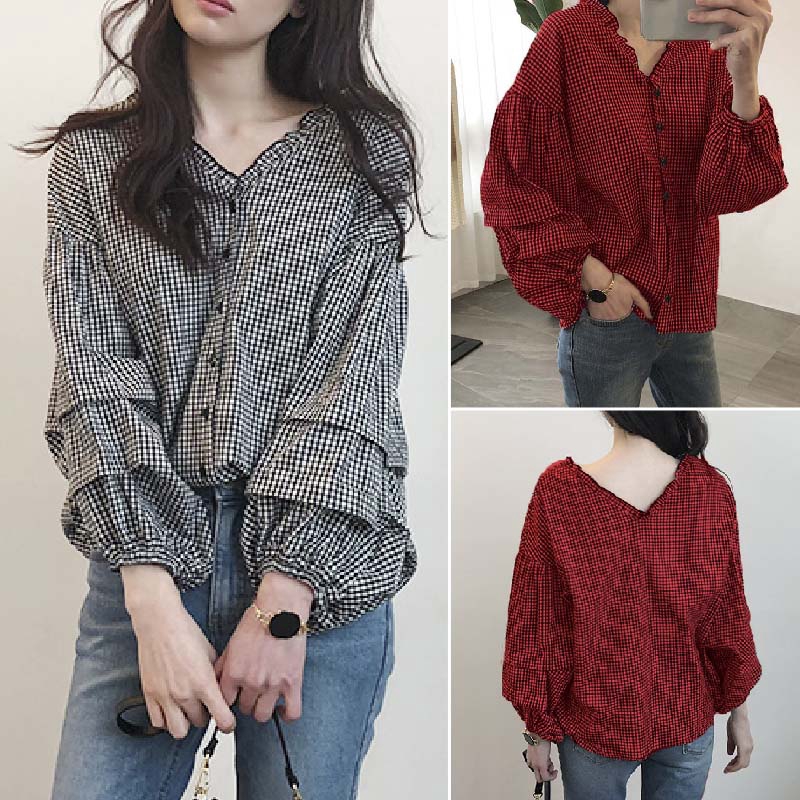 ZANZEA Áo dài tay dáng rộng họa tiết sọc caro phối nút thời trang cá tính cho nữ | BigBuy360 - bigbuy360.vn