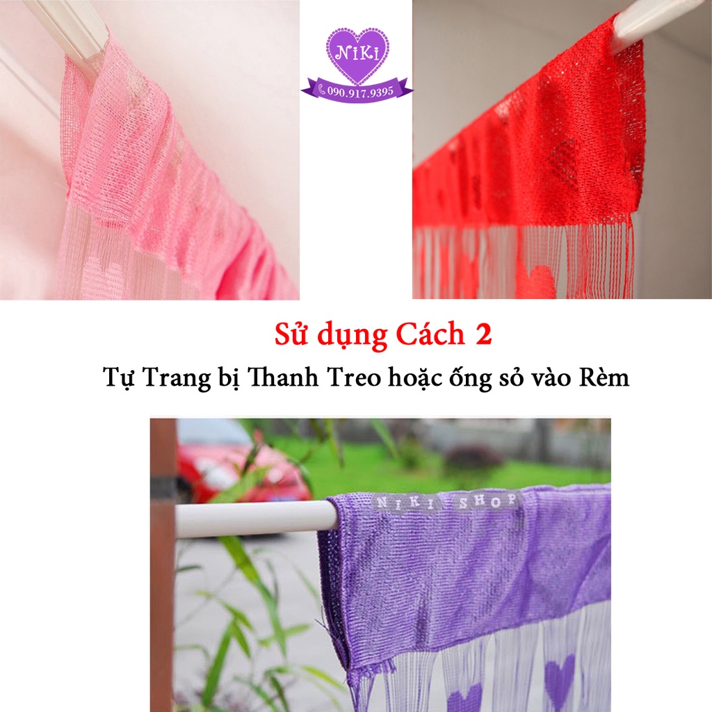 RÈM CỬA VẢI SỢI TRÁI TIM TRANG TRÍ CƯỚI 2m- CỬA - CỬA SỔ , PHÒNG- TĂNG BĂNG GAI DÁN 2 MẶT